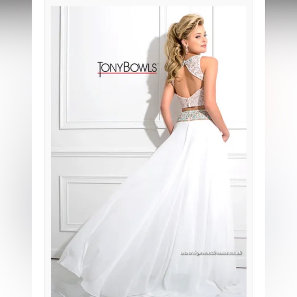 TONY BOWLS TB11670 IVORY | size 4 | two piece beaded lace white prom dress - Picture 3 of 15